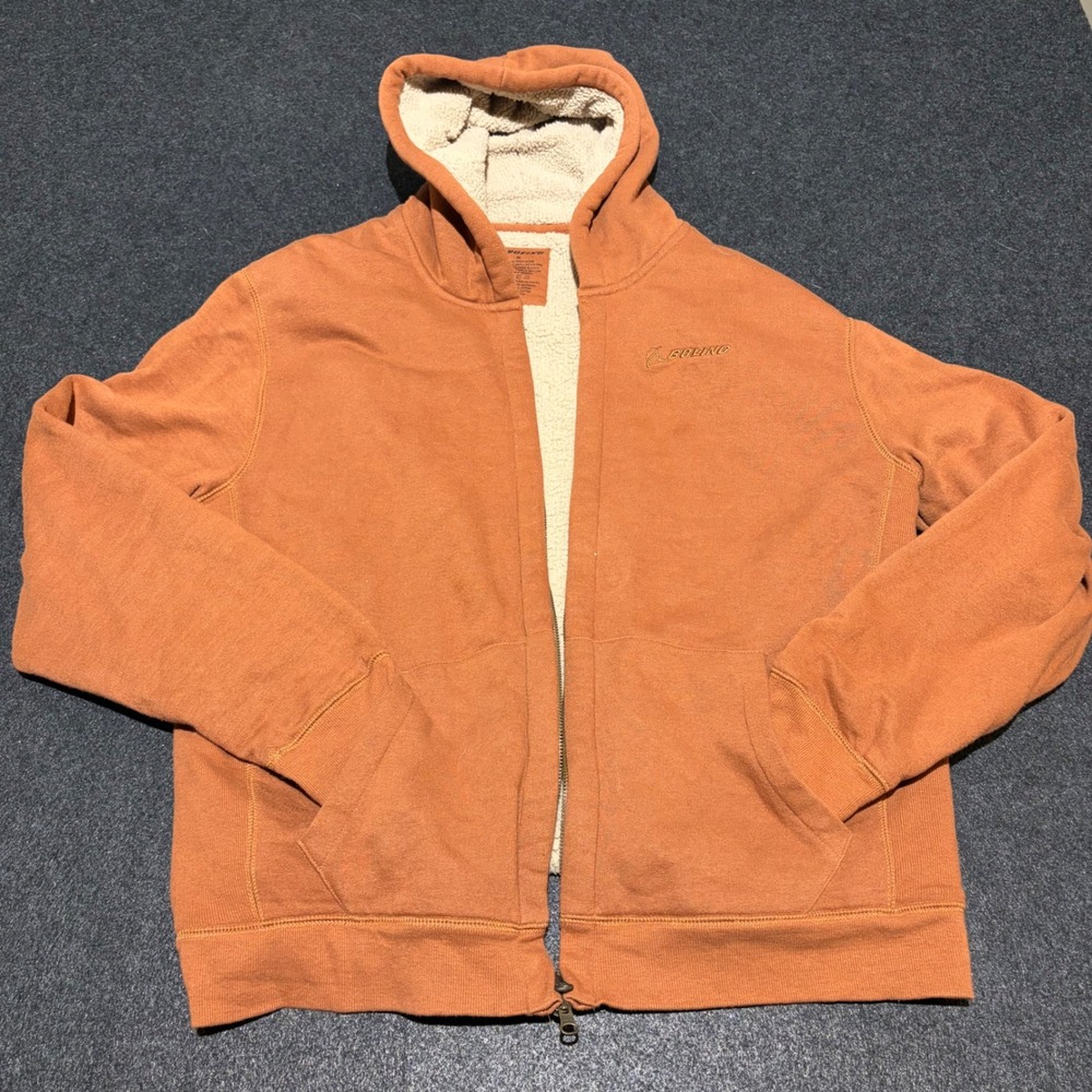 Boeing Sherpa Lined Zip Hoodie Mens Medium Brown Aviation Workwear Gorpcore